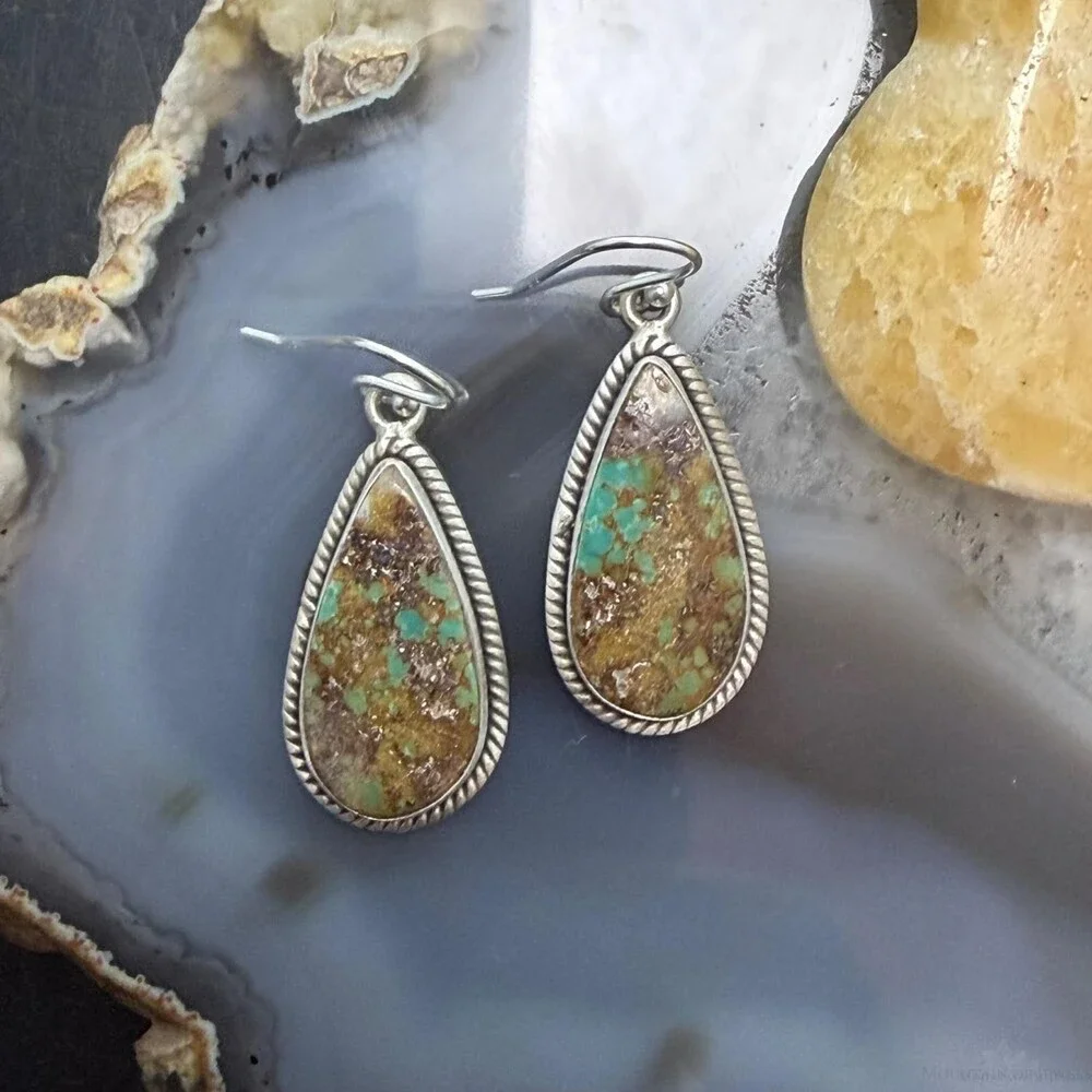 Sterling Southwestern Style Teardrop Royston Turquoise Dangle Earrings For Women